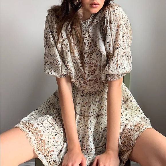 Sunday Best Floral Mini Dress - Cream and Brown - Picture 4 of 9